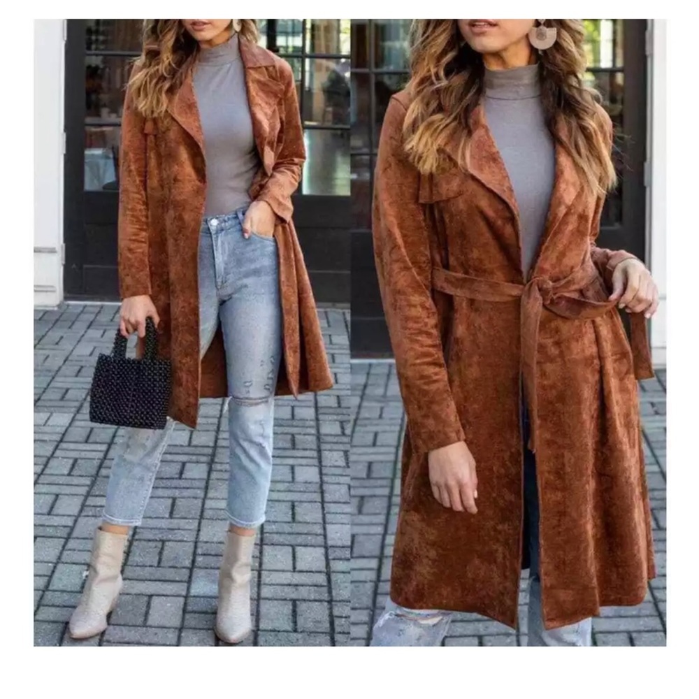 Blank NYC Rust Brown Suede Trench Coat